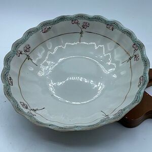 Vintage Japan porcelain serving bowl light blue scalloped edges. Berry decor.